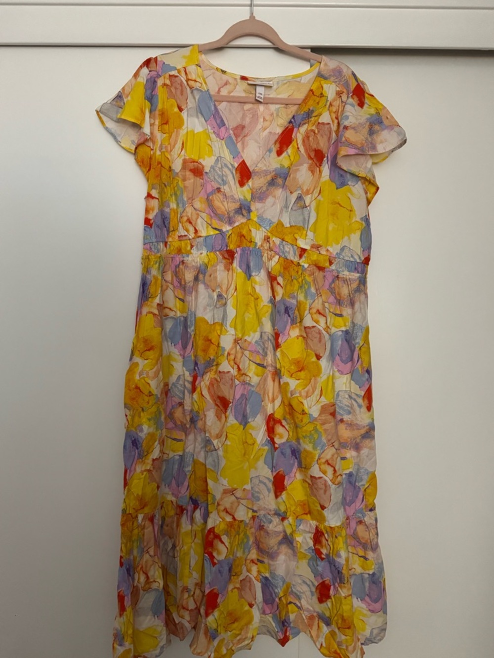 Ava & Viv Yellow Multicolor Floral V-Neck Maxi Dress